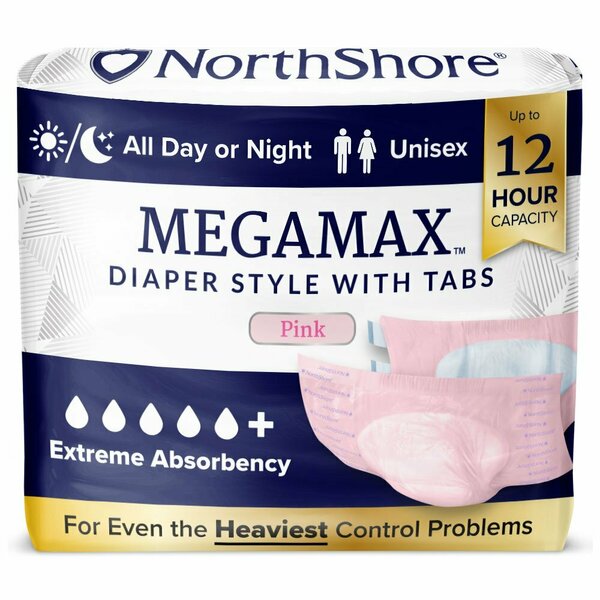 Northshore MEGAMAX Tab-Style Briefs, Pink, Small, 24"-34", 40PK 1601